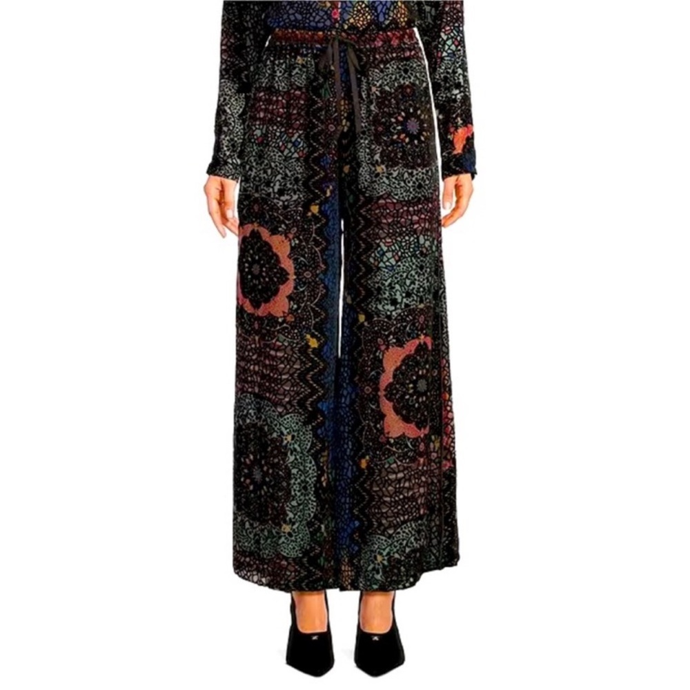 Johnny Was Axelle Velvet Burnout Silk Blend Wide Leg Pants Size XL New